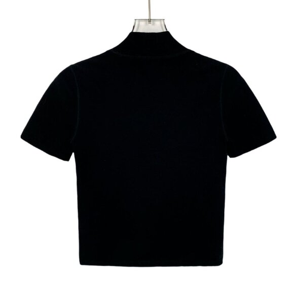 Alexander Wang Black Mock Neck Short Sleeve Ribbed Knit Top - Picture 2 of 8